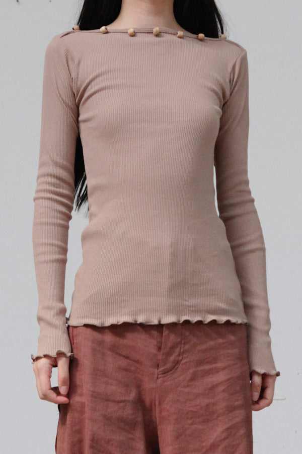 BASERANGE Taffeta Long Sleeve T-Shirt TOTVL-RC-AU23 Dehydrated Beige